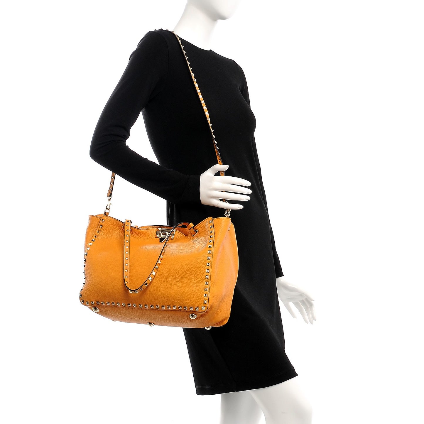 Pebbled Calfskin Medium Rockstud Tote Melon Sorbet