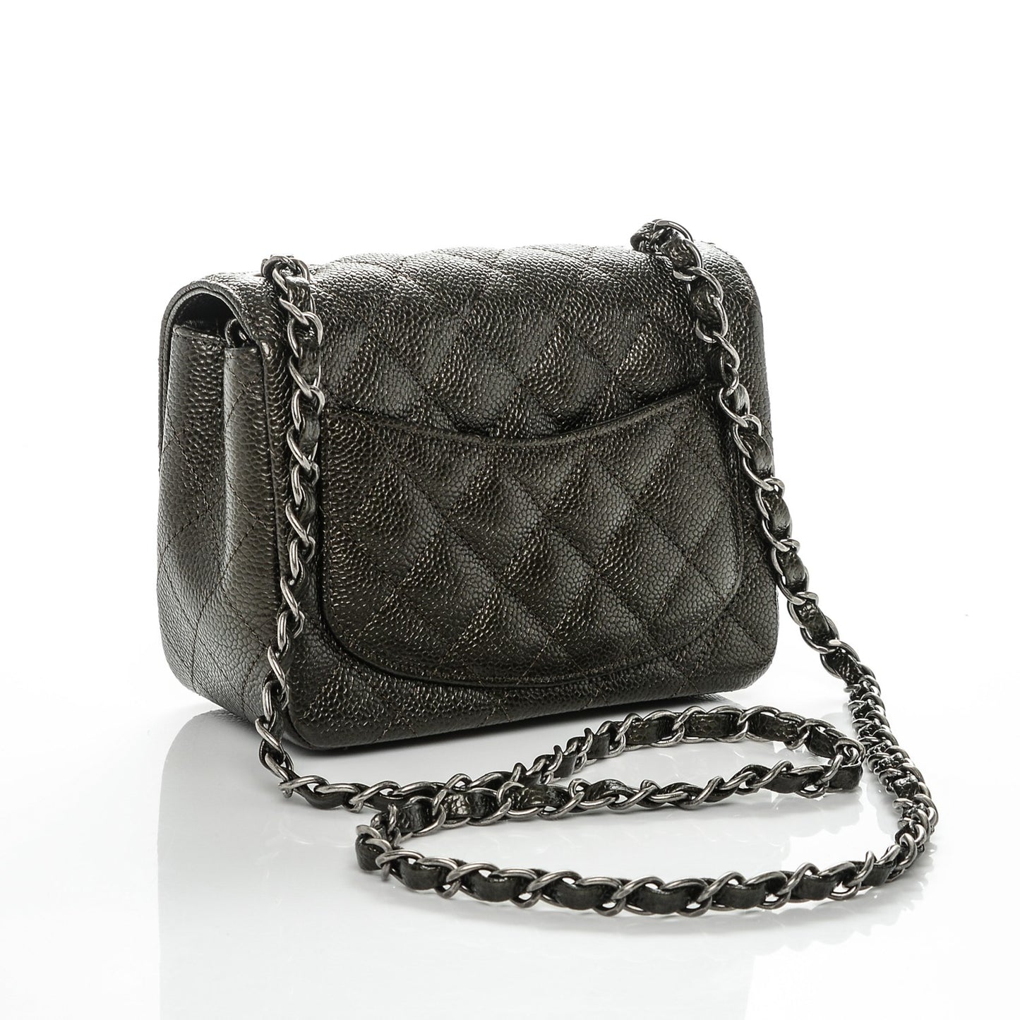 Caviar Quilted Mini Square Flap Dark Charcoal