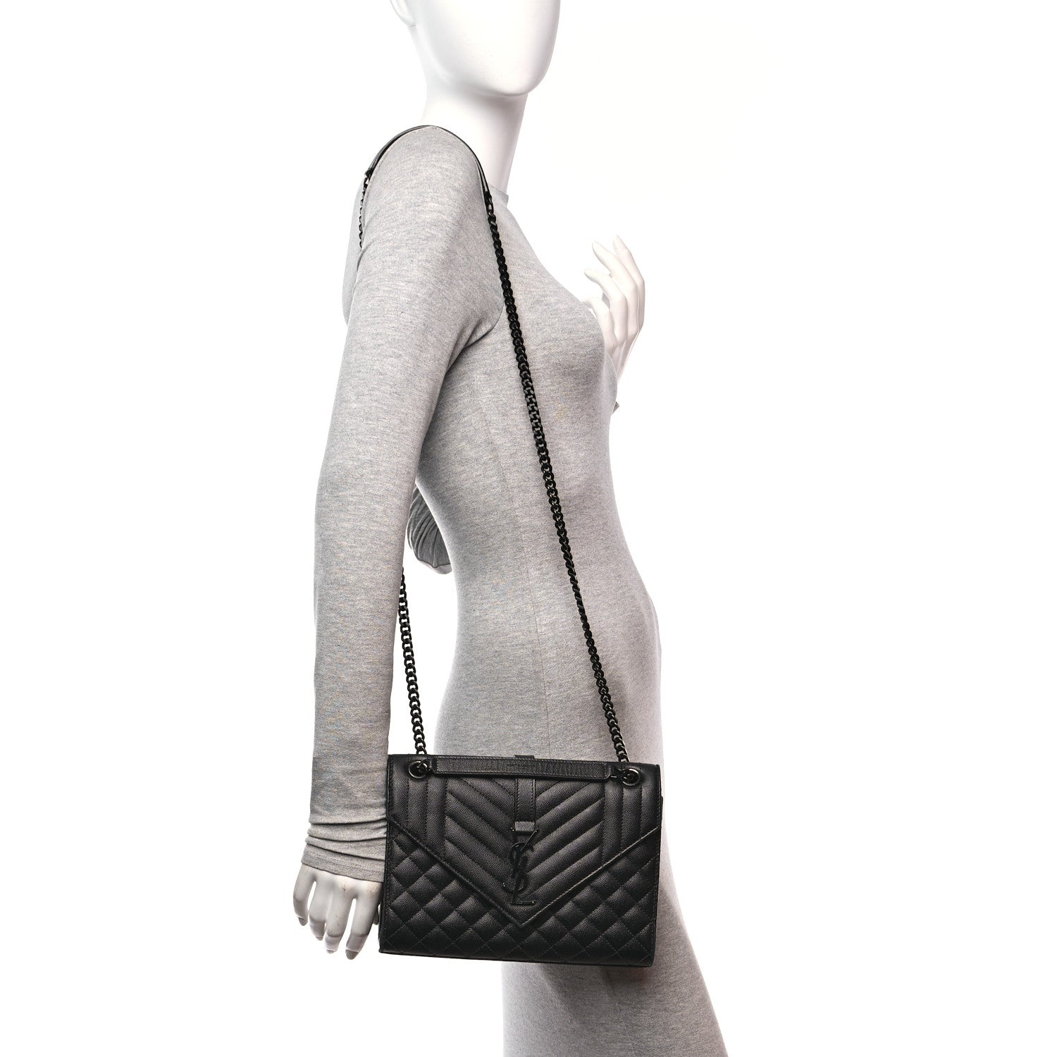 Saint Laurent Grain De Poudre Textured Mixed Matelasse Triquilt Medium Monogram Monochrome Satchel Black 2 of 15