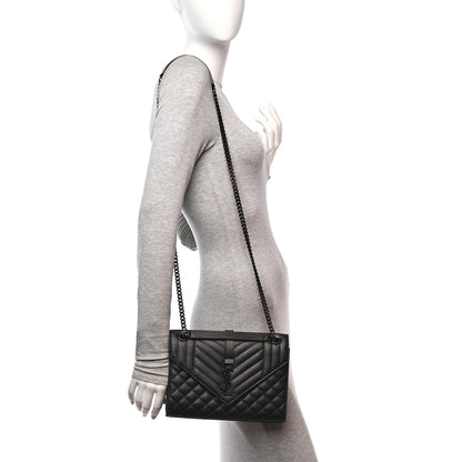 Saint Laurent Grain De Poudre Textured Mixed Matelasse Triquilt Medium Monogram Monochrome Satchel Black 2 of 15