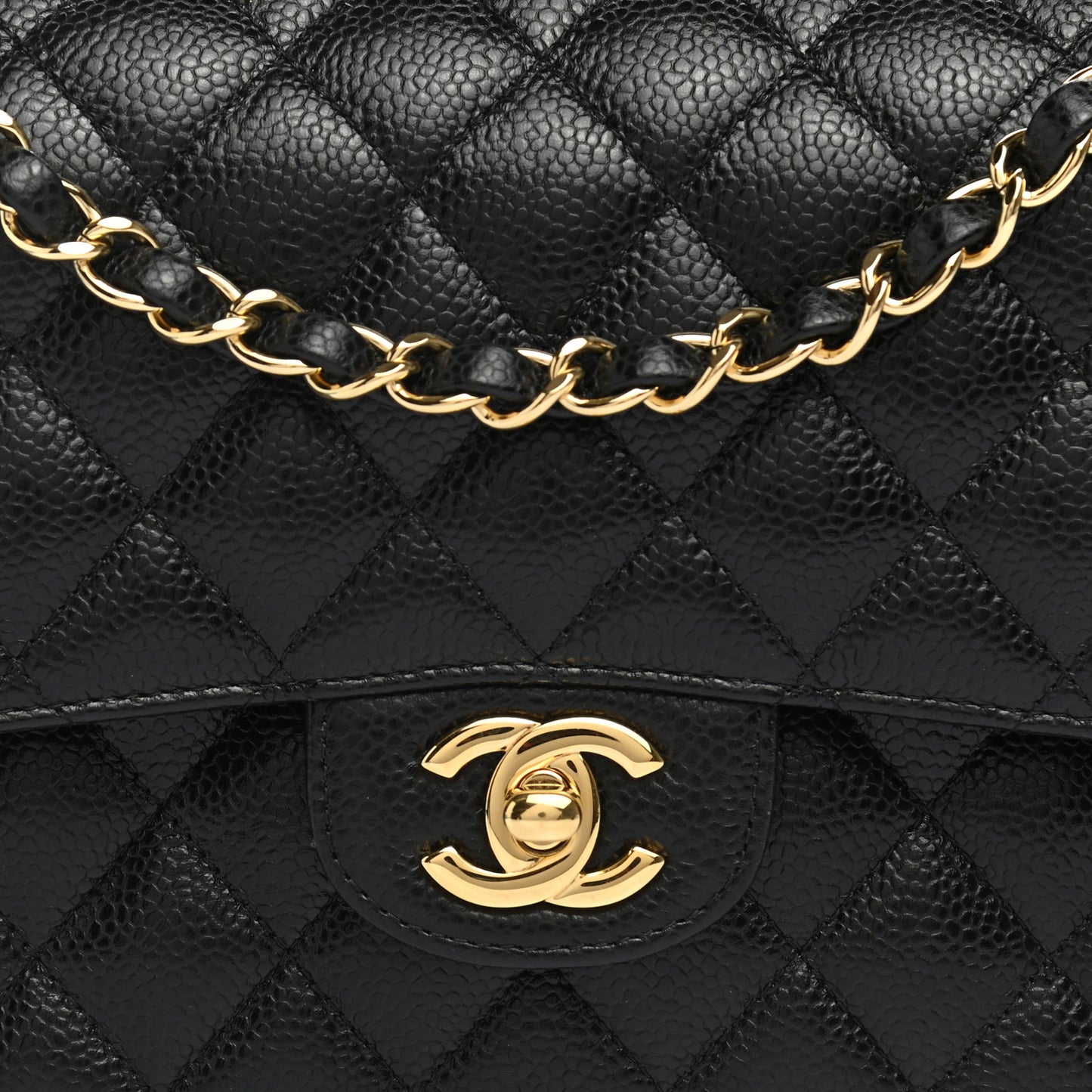 Caviar Quilted Medium Double Flap Black