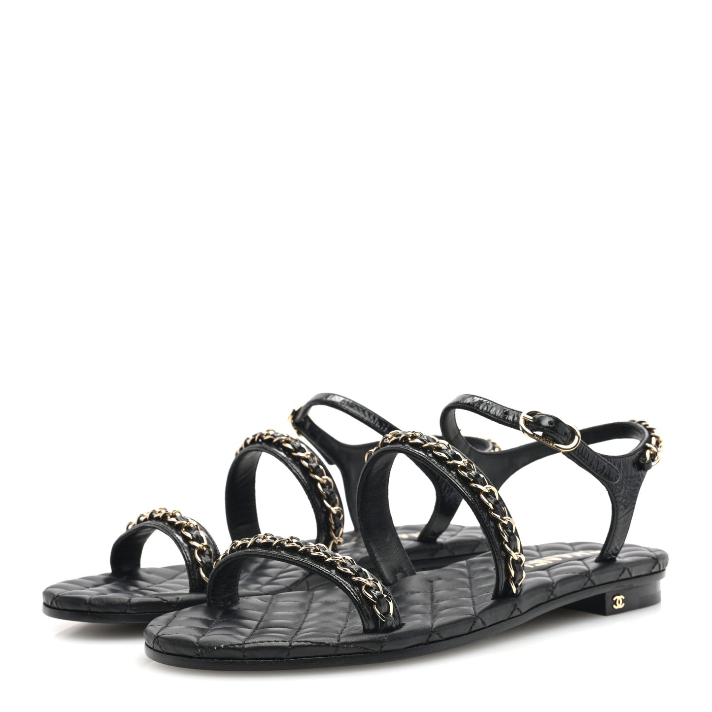 Calfskin Chain Sandals 37.5 Black