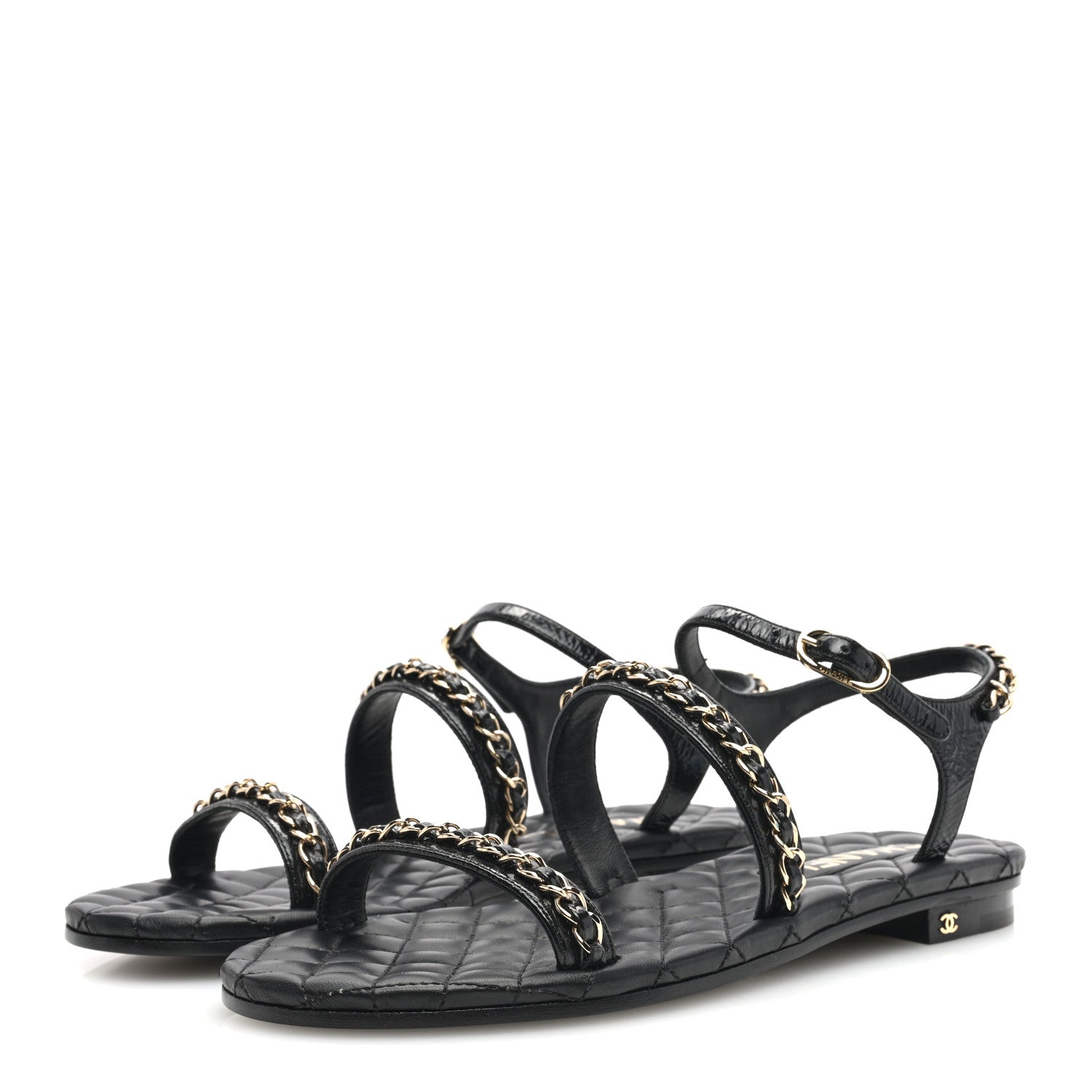 Chanel Calfskin Chain Sandals 37.5 Black 3 of 8