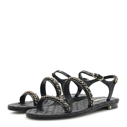 Chanel Calfskin Chain Sandals 37.5 Black 3 of 8