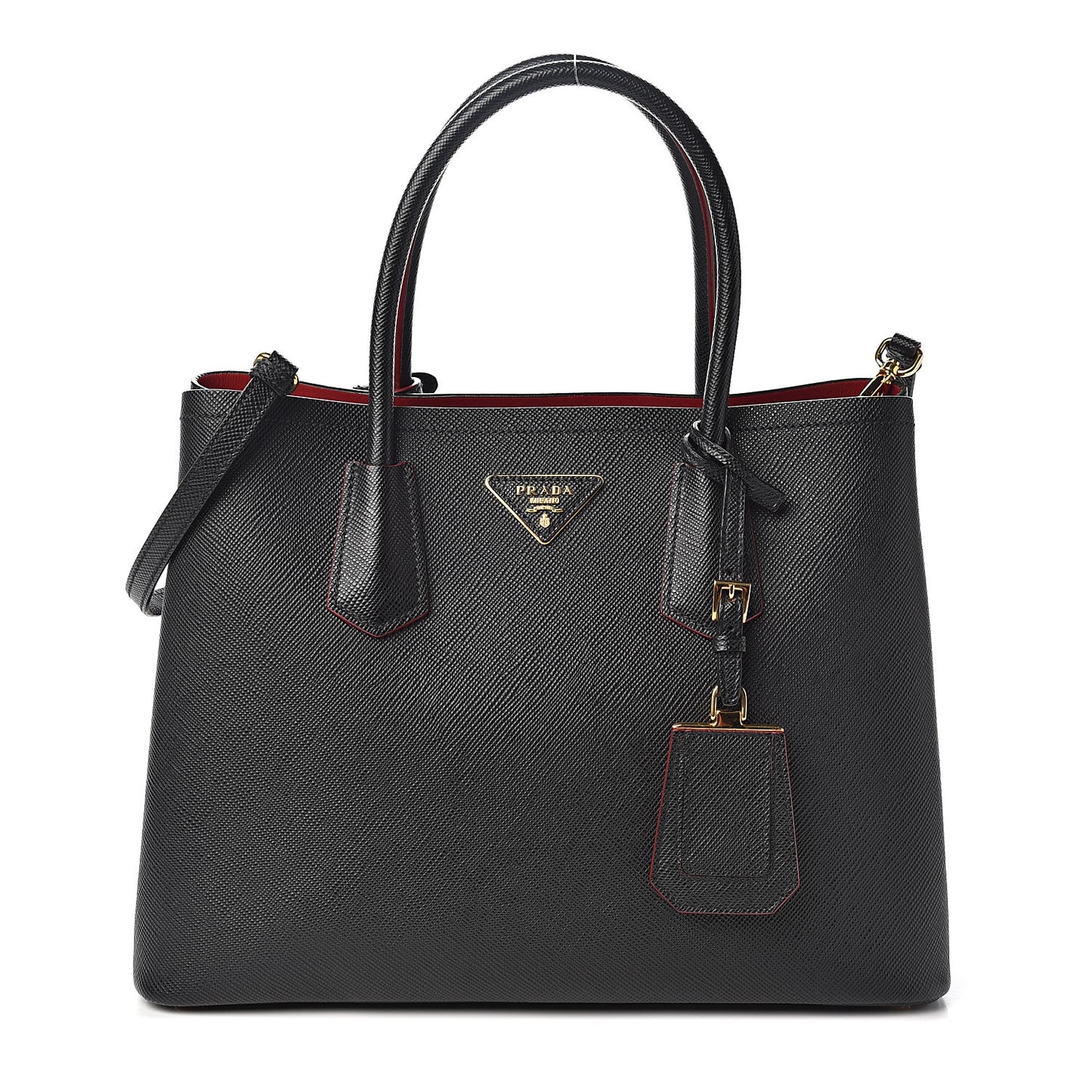 Saffiano Cuir Medium Double Bag Black Fuoco