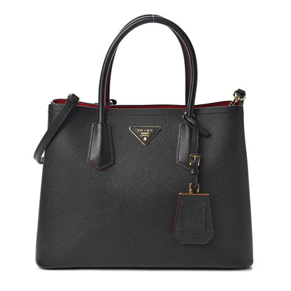 Prada Saffiano Cuir Medium Double Bag Black Fuoco 1 of 10