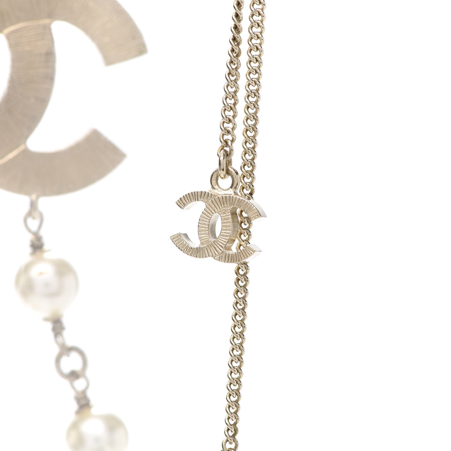 Chanel Metal Quilted Pearl CC Long Necklace Light Gold 6 of 7