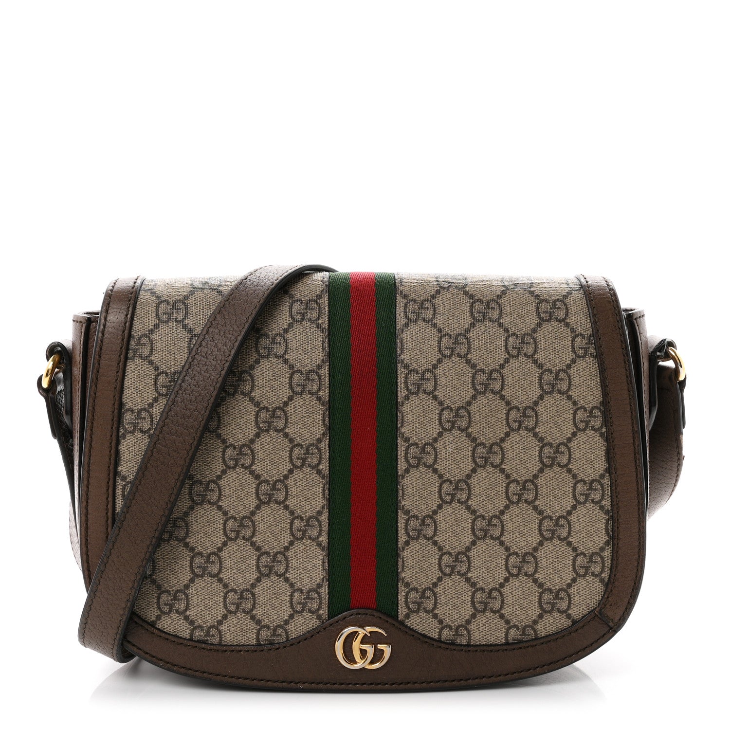 Gucci GG Supreme Monogram Web Small Ophidia Flap Messenger Bag Brown 1 of 9