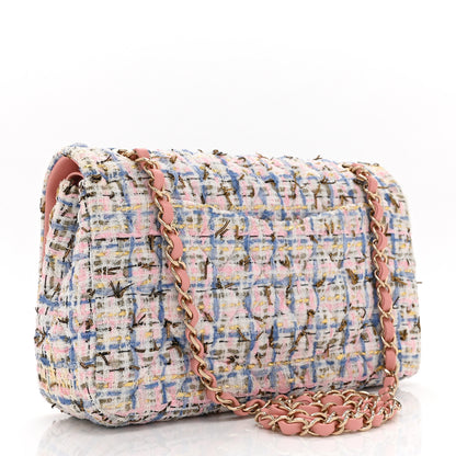 Chanel Tweed Quilted Medium Double Flap Blue Pink Gold White 3 of 11