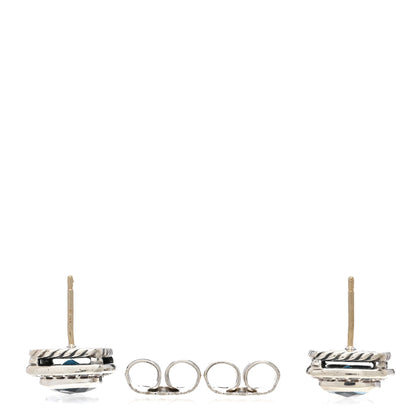 David Yurman Sterling Silver Diamond Blue Topaz 7mm Petite Albion Earrings 3 of 4