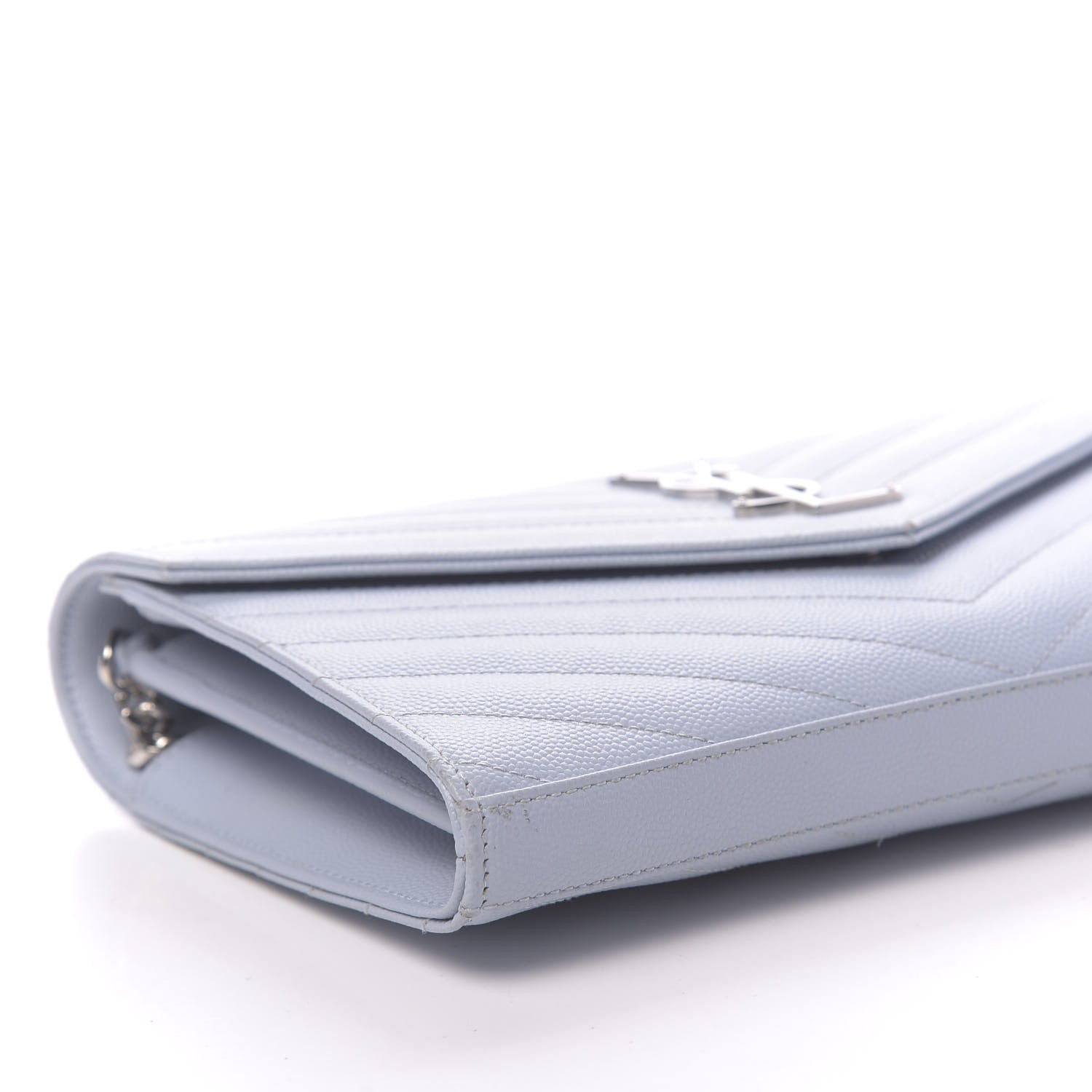 Saint Laurent Grain De Poudre Matelasse Monogram Chain Wallet Sky Blue 8 of 15