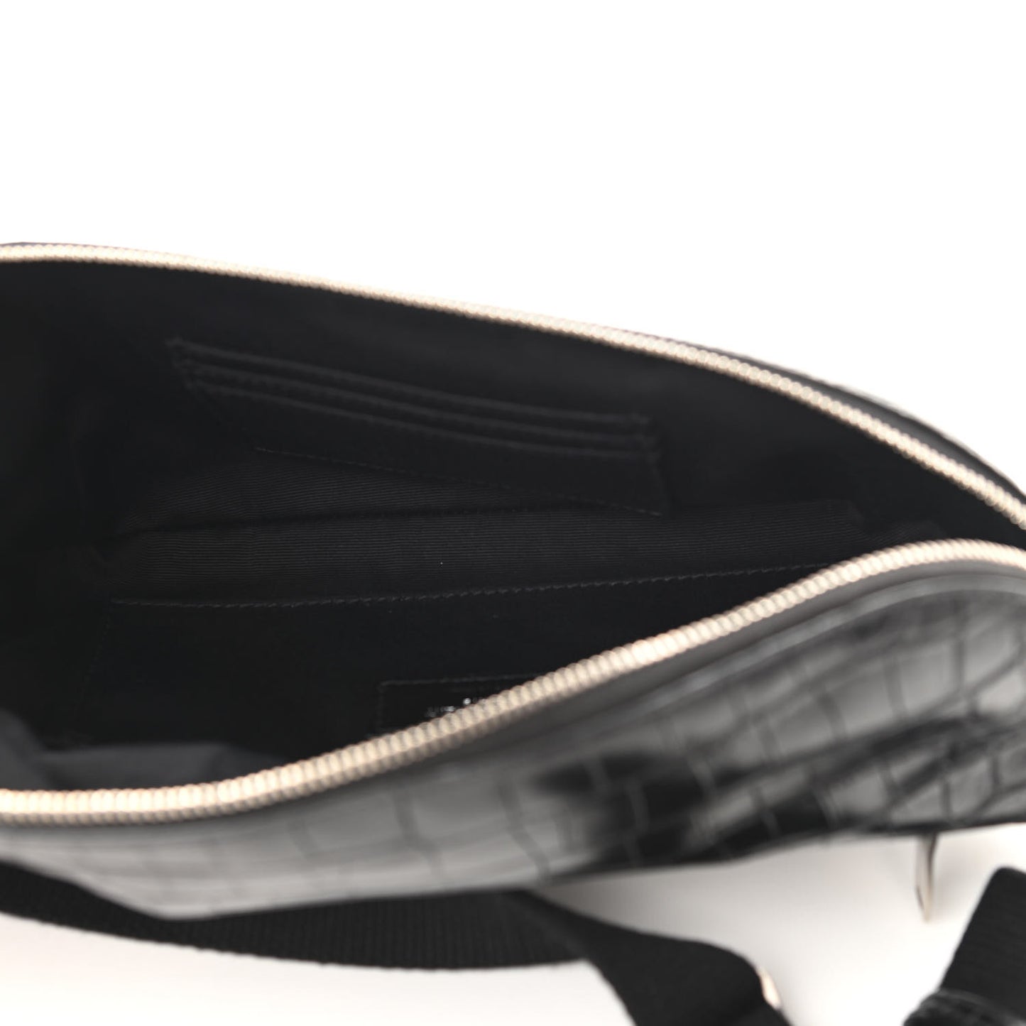 Calfskin Crocodile Embossed Monogram Belt Bag Black