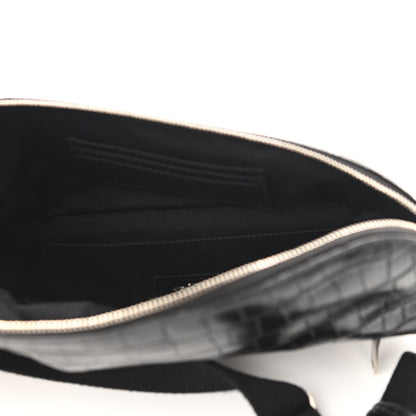 Saint Laurent Calfskin Crocodile Embossed Monogram Belt Bag Black 5 of 11