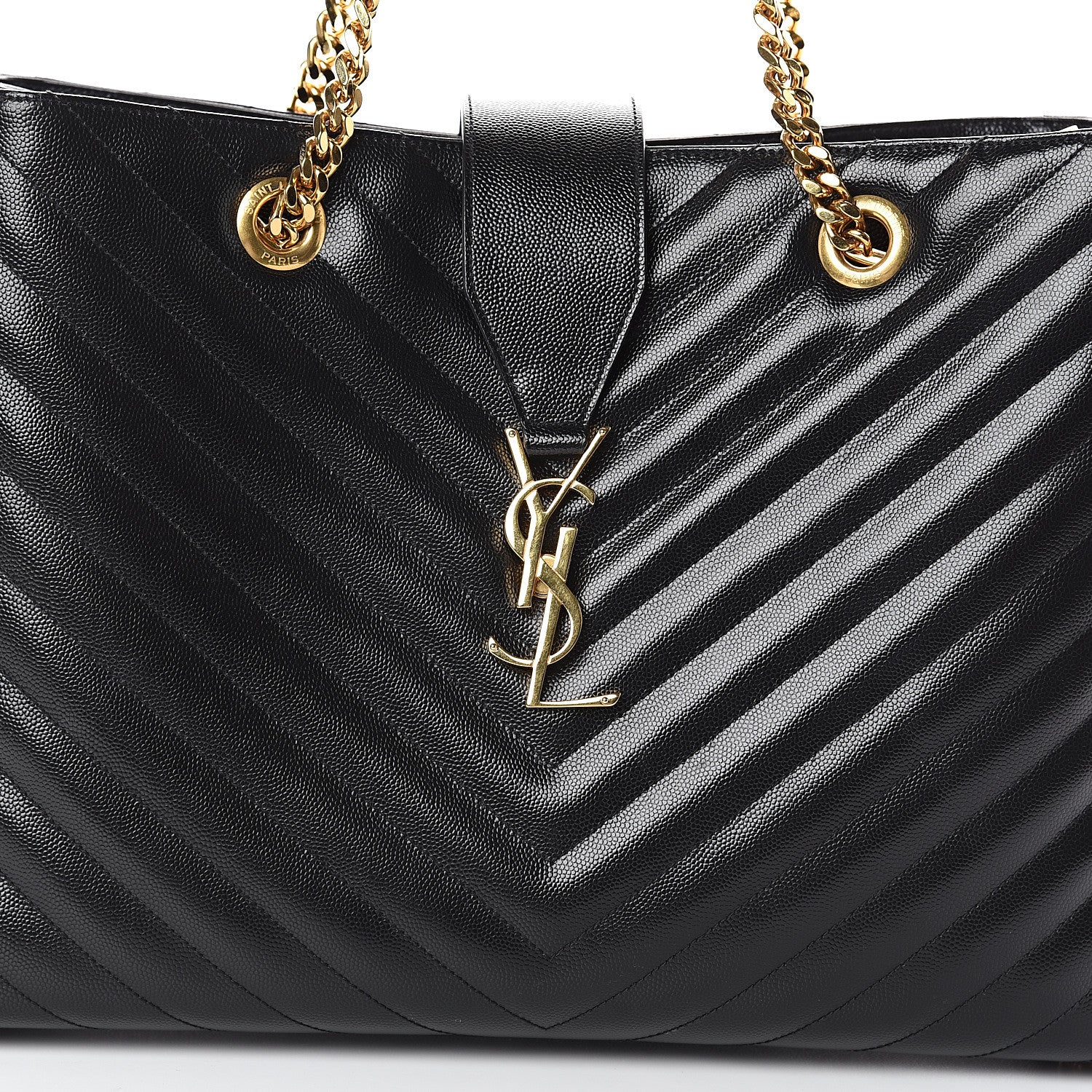 Saint Laurent Grain De Poudre Matelasse Chevron Monogram Shopping Bag Black 6 of 8