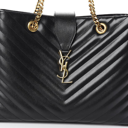 Saint Laurent Grain De Poudre Matelasse Chevron Monogram Shopping Bag Black 6 of 8