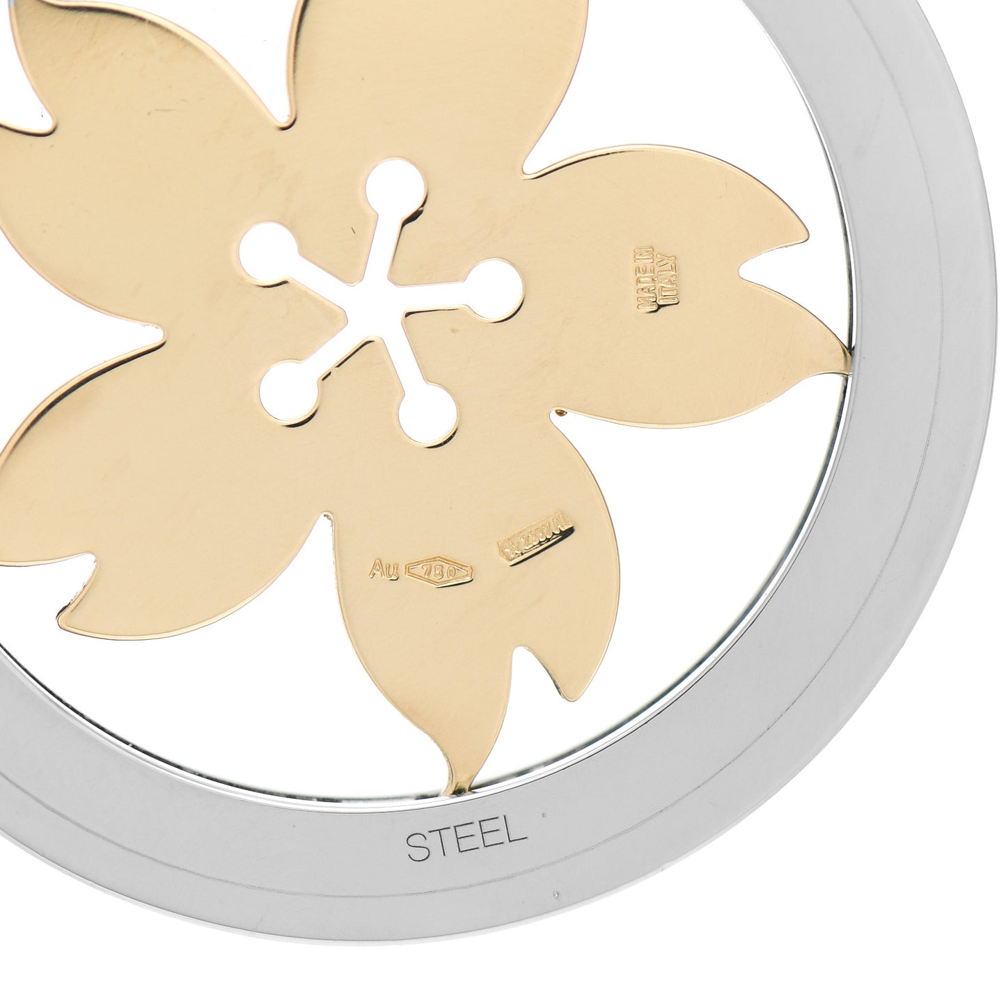 Stainless Steel 18K Yellow Gold Large Tondo Sakura Flower Pendant