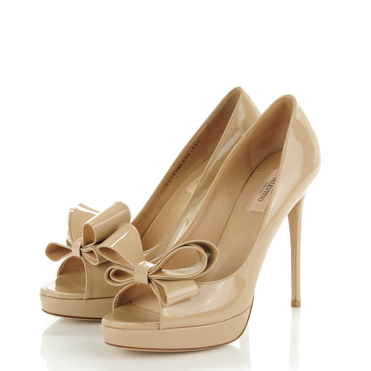 Valentino Garavani Patent Couture Bow Peep Toe 30/125mm Platform Pumps 39.5 Beige 3 of 7