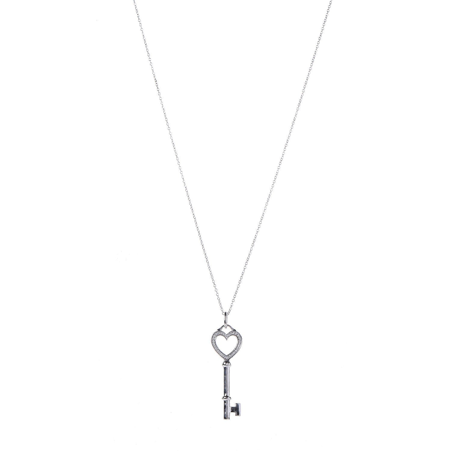 Tiffany 18K White Gold Diamond Medium Heart Key Pendant Necklace 1 of 7