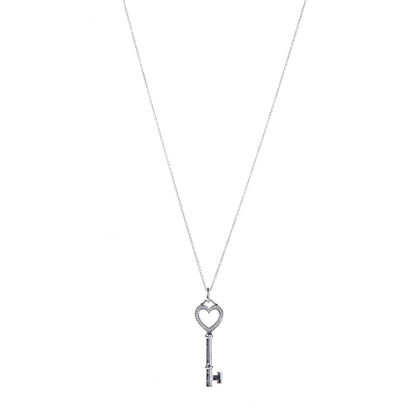 Tiffany 18K White Gold Diamond Medium Heart Key Pendant Necklace 1 of 7