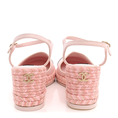 Chanel Lambskin Grosgrain CC Espadrilles Wedges 38 Pink Black 6 of 11
