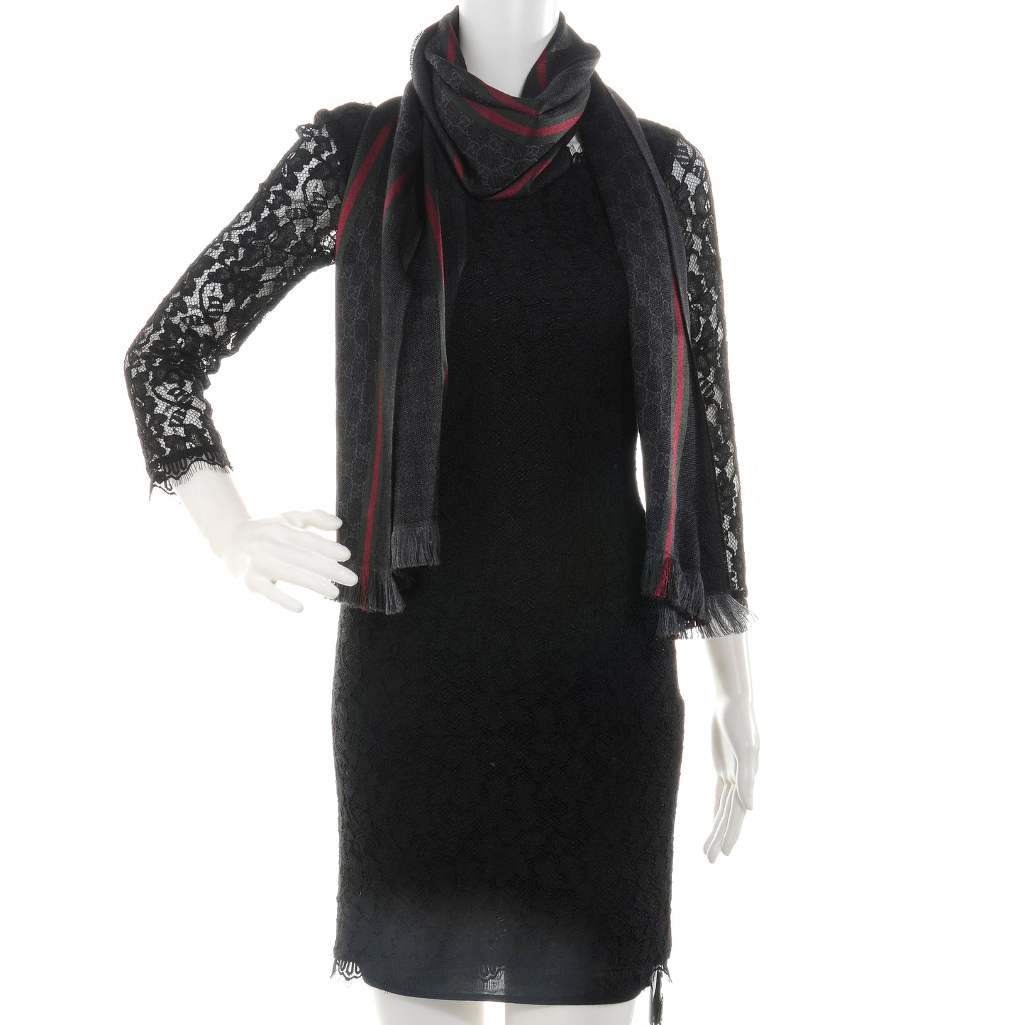 Silk Wool Monogram Web Scarf Black