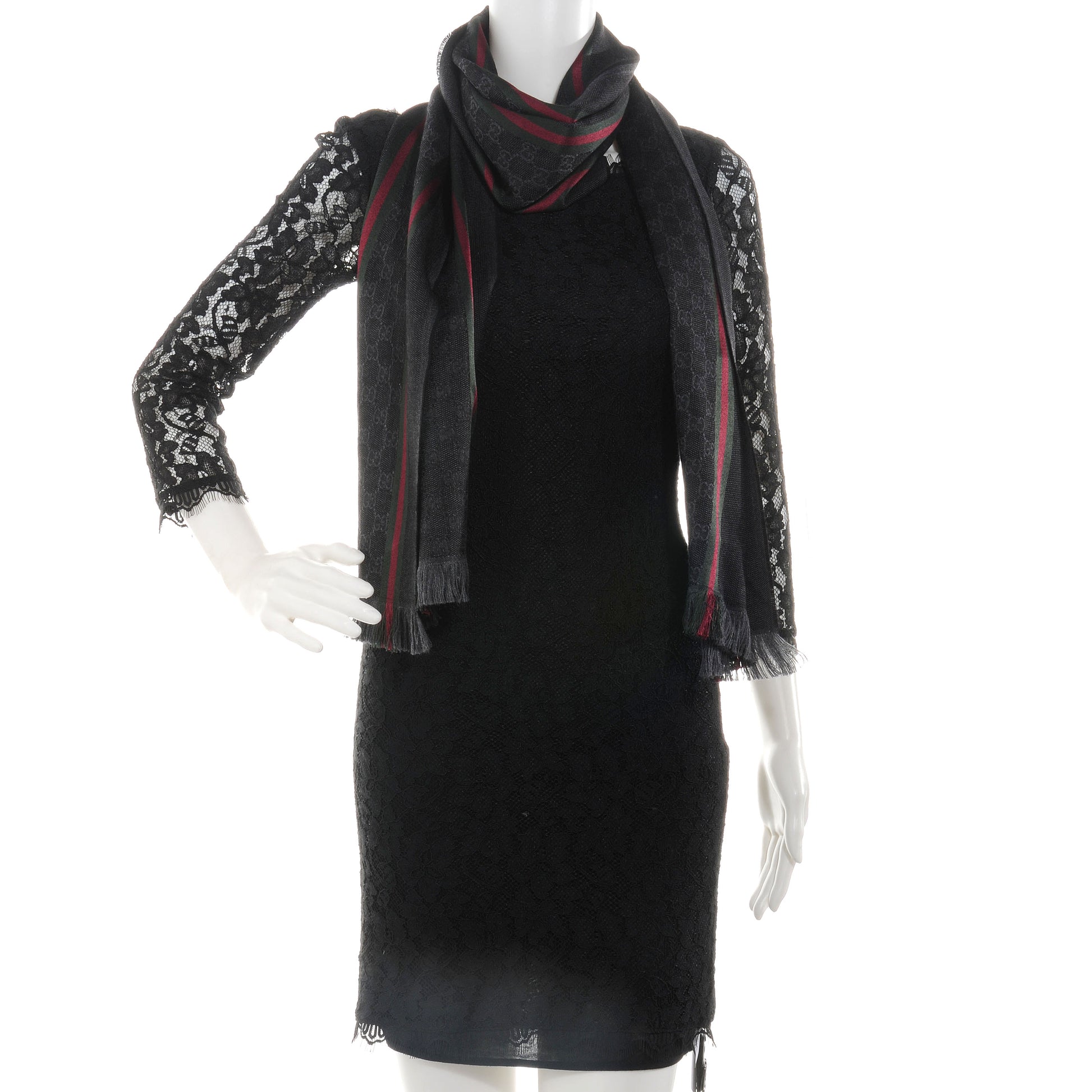 Gucci Silk Wool Monogram Web Scarf Black 2 of 6