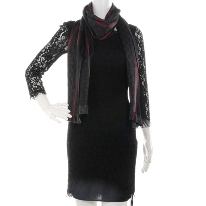 Gucci Silk Wool Monogram Web Scarf Black 2 of 6