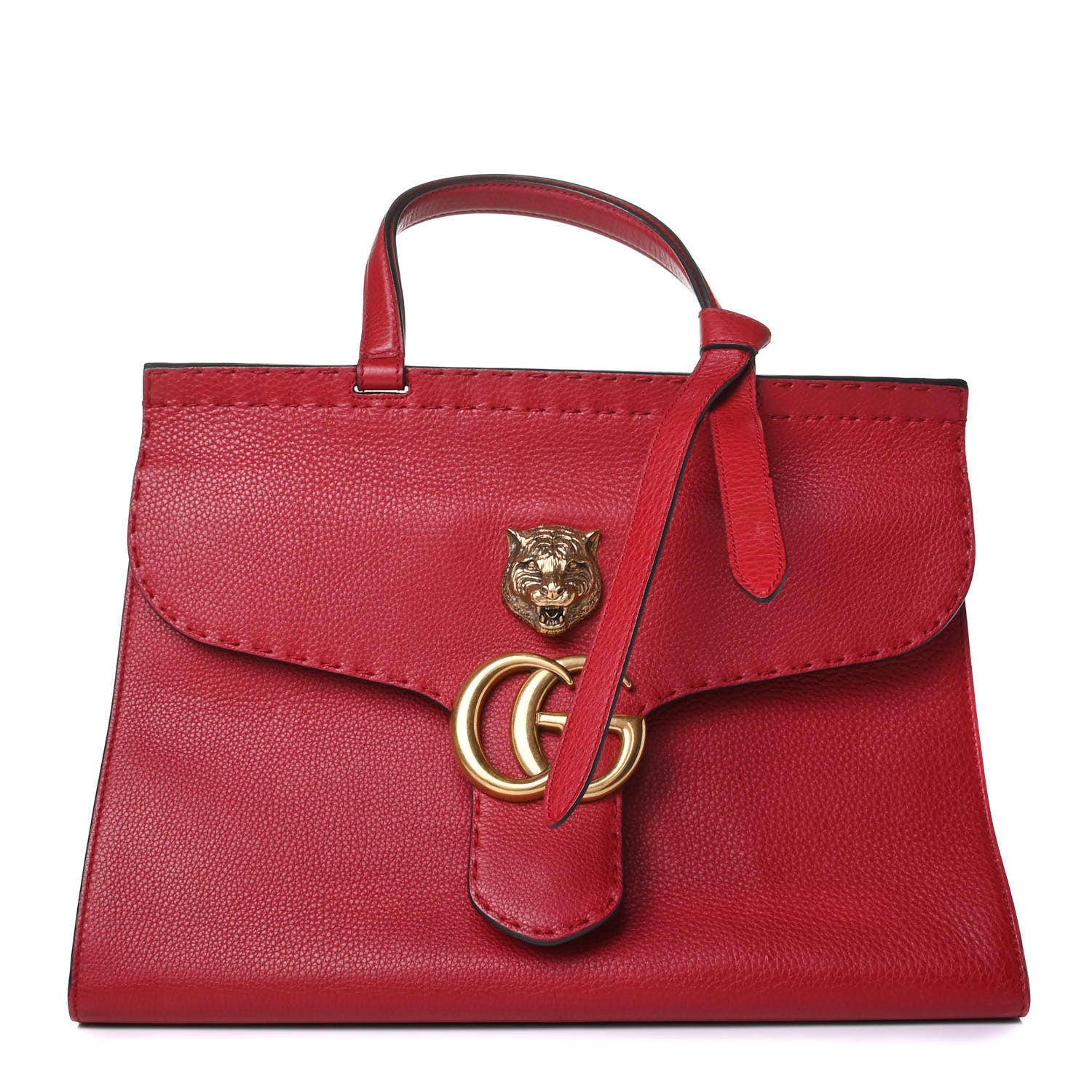 Gucci Calfskin Feline Medium GG Marmont Top Handle Bag Vulcanic Red 1 of 6