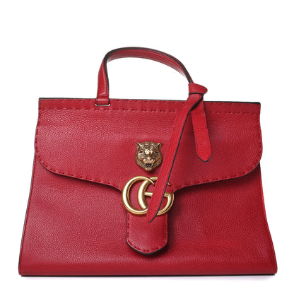 Gucci Calfskin Feline Medium GG Marmont Top Handle Bag Vulcanic Red 1 of 6