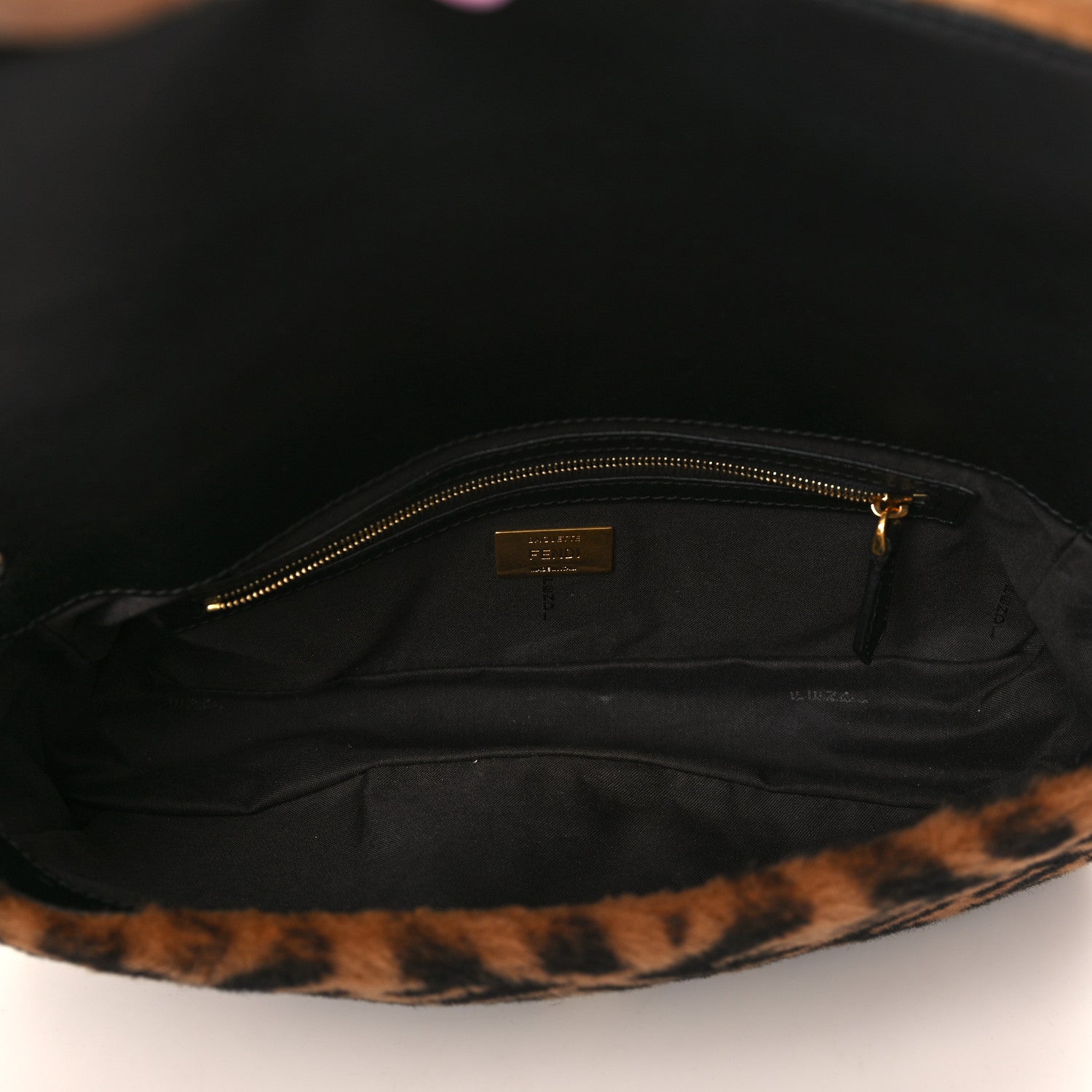 Fendi Shearling Vitello Dolce Macro FF 1974 Baguette Tobacco Black 5 of 9