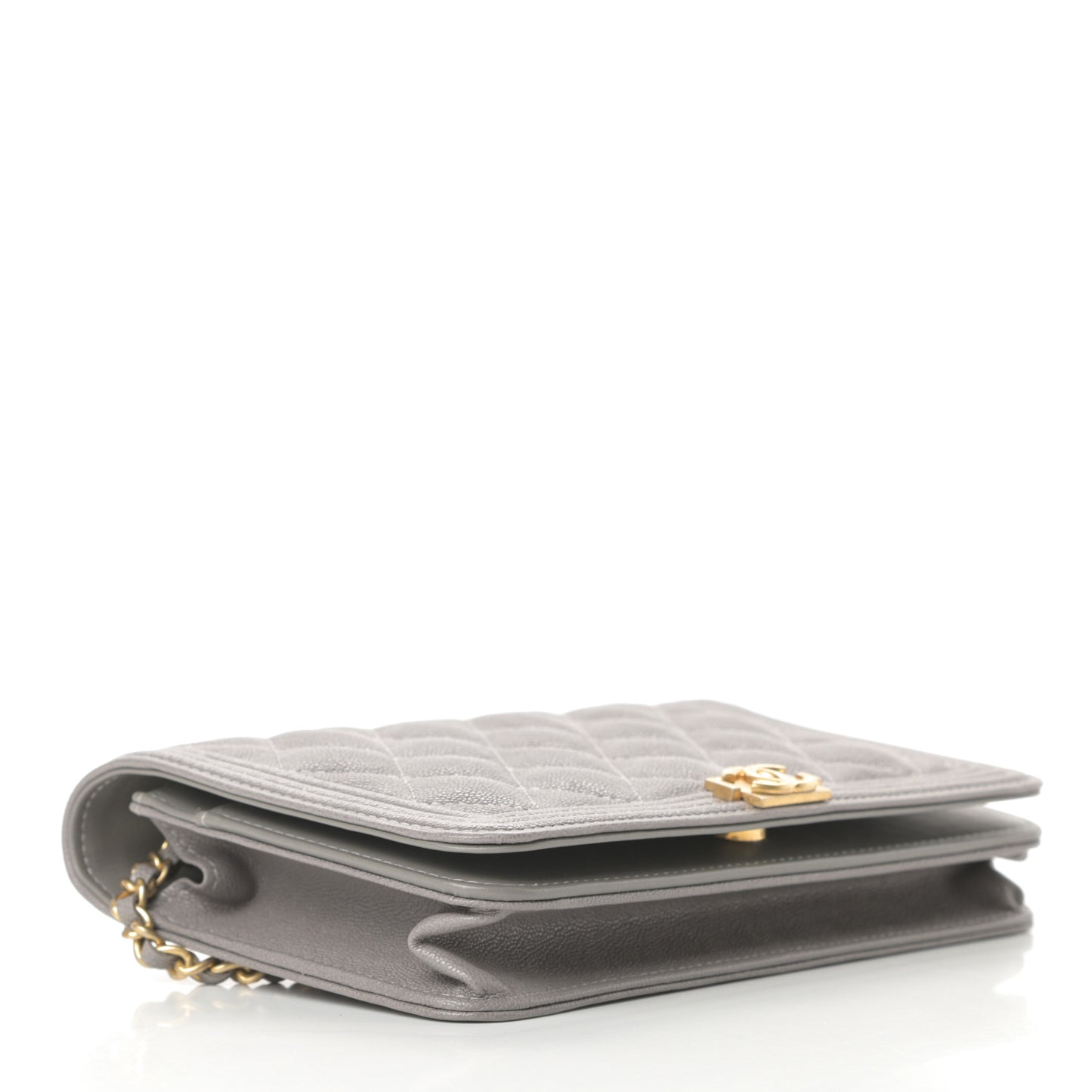 Caviar Quilted Boy Wallet On Chain WOC Grey