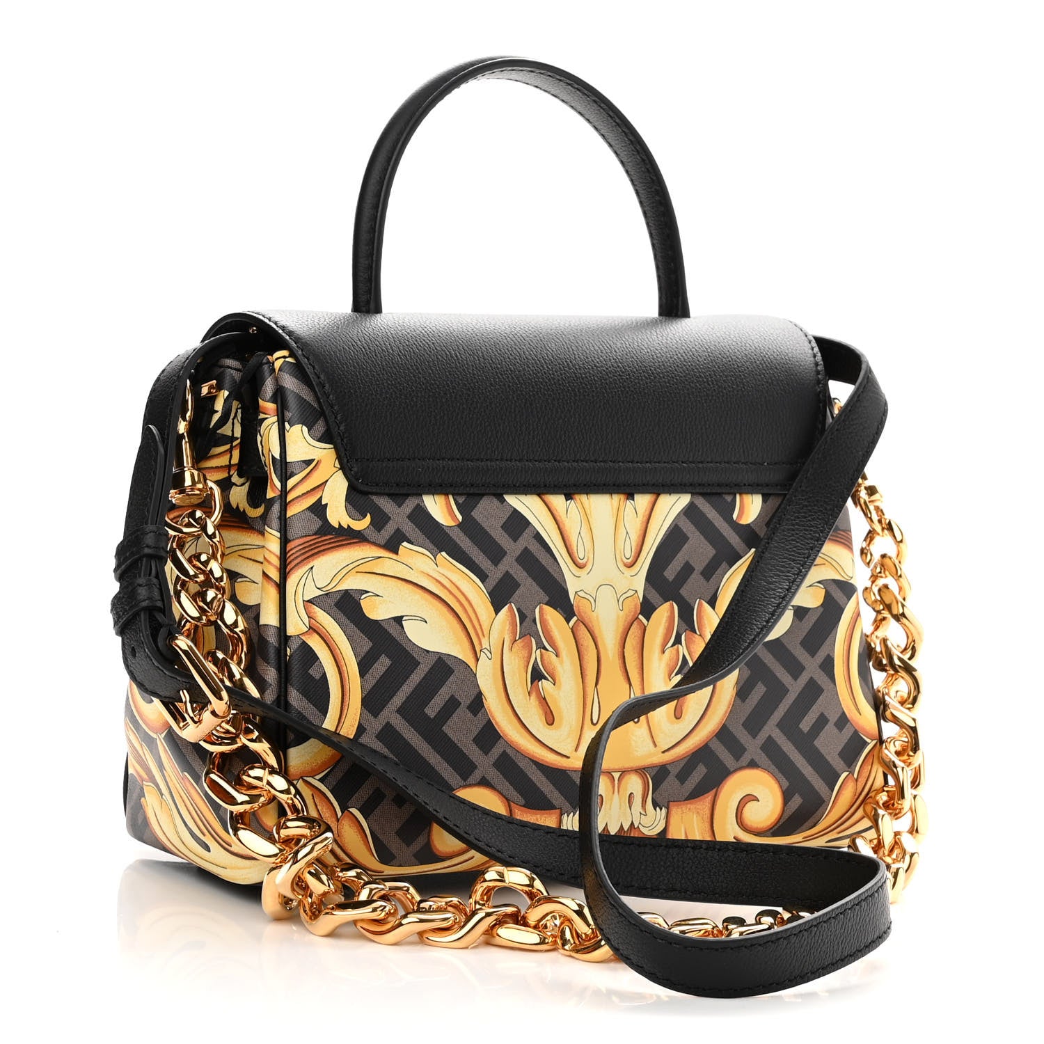 Versace X FENDI Grained Calfskin Fendace La Medusa Medium Top Handle Bag Black Multicolor 3 of 9
