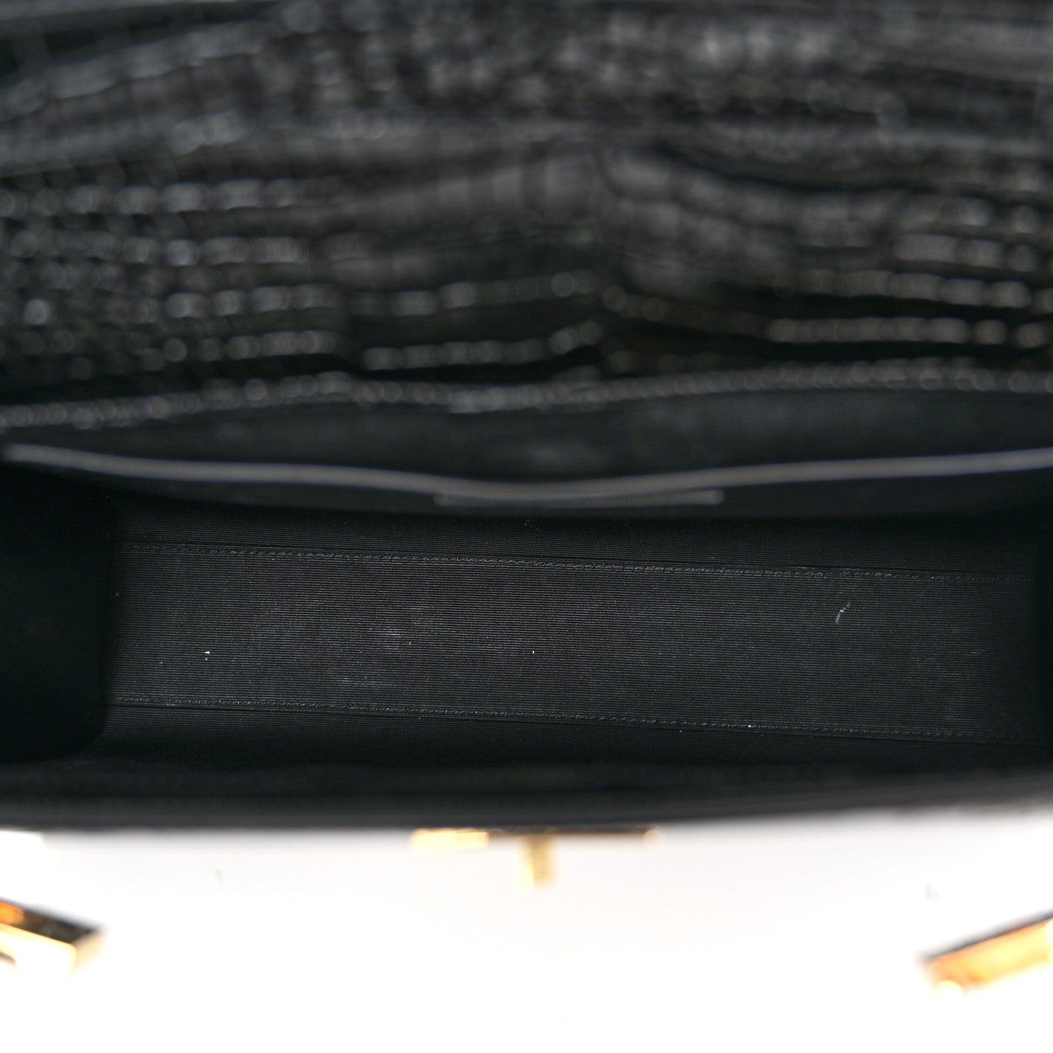 Saint Laurent Shiny Calfskin Crocodile Embossed Manhattan Baguette Black 5 of 10