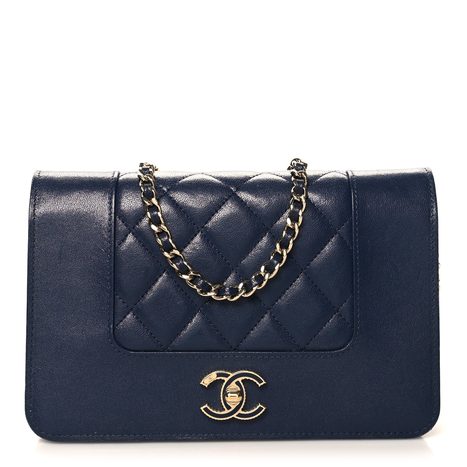 Chanel Sheepskin Quilted Mademoiselle Vintage Wallet On Chain WOC Navy 1 of 12