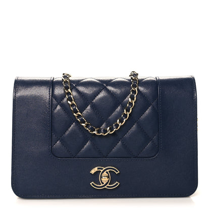 Chanel Sheepskin Quilted Mademoiselle Vintage Wallet On Chain WOC Navy 1 of 12