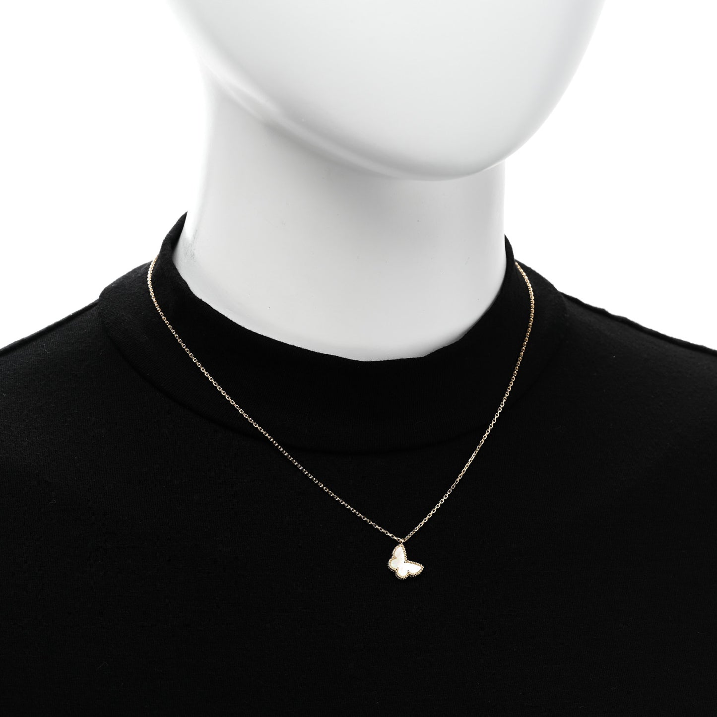 18K Yellow Gold Mother of Pearl Sweet Alhambra Butterfly Pendant Necklace