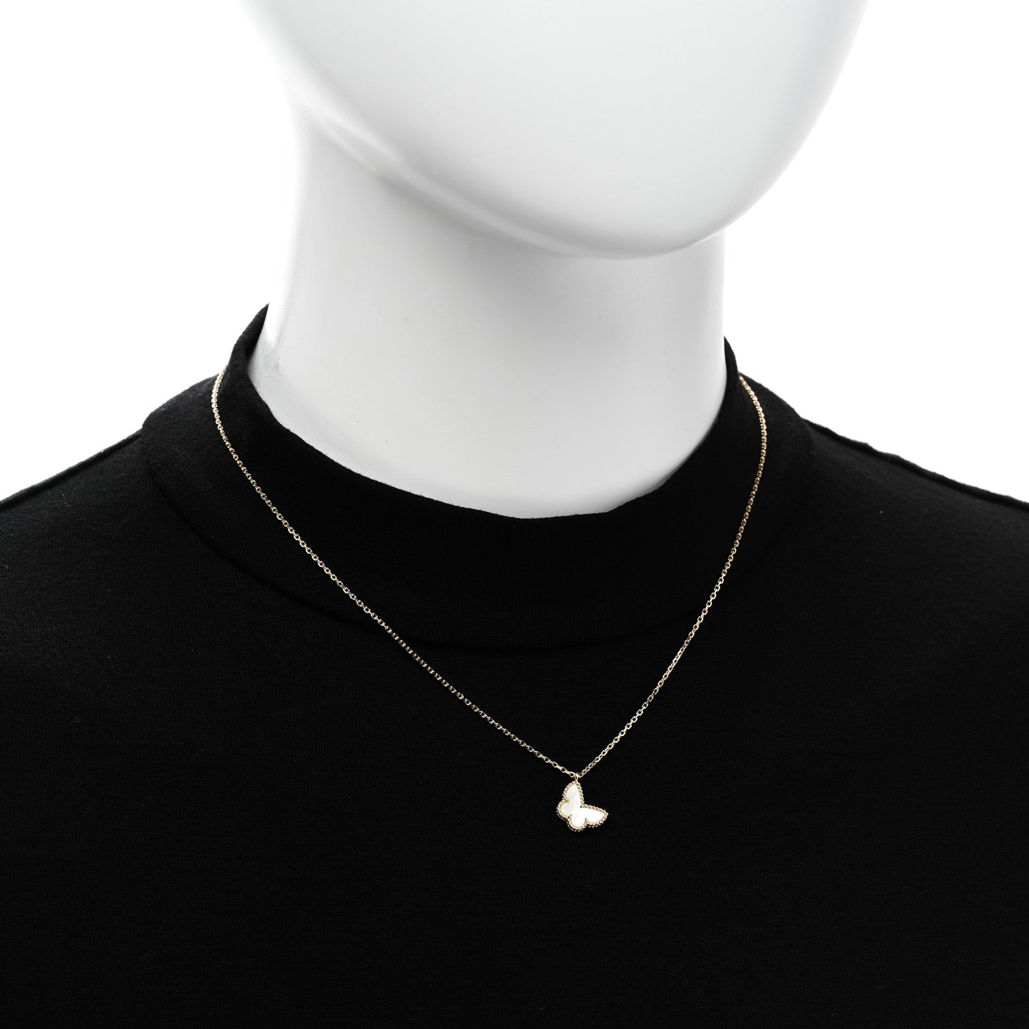 Van Cleef & Arpels 18K Yellow Gold Mother of Pearl Sweet Alhambra Butterfly Pendant Necklace 2 of 7