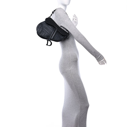 Christian Dior Calfskin Embossed Oblique Saddle Bag With Strap Black 3 of 10