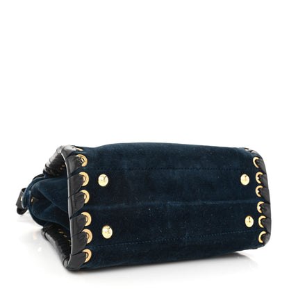 Fendi Velvet Vitello Seta Lace Up Mini Peekaboo Iconic Satchel Blue 4 of 11