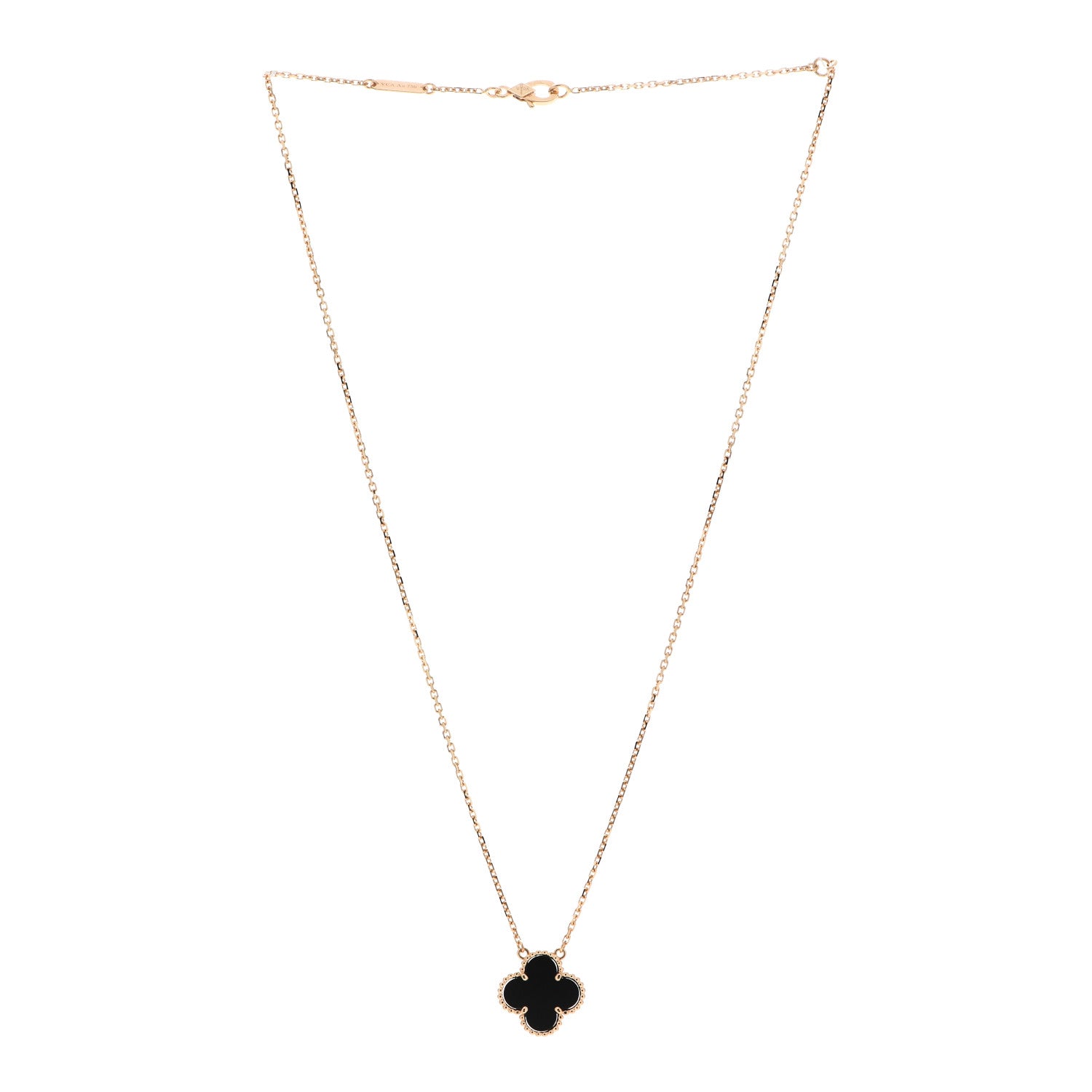 Van Cleef & Arpels 18K Yellow Gold Black Onyx Vintage Alhambra Pendant Necklace 3 of 6