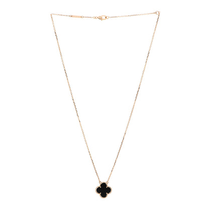 Van Cleef & Arpels 18K Yellow Gold Black Onyx Vintage Alhambra Pendant Necklace 3 of 6