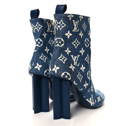 Louis Vuitton LOUIS VUITTON Denim Monogram Silhouette Ankle Boots 37 Navy Blue 4 of 9