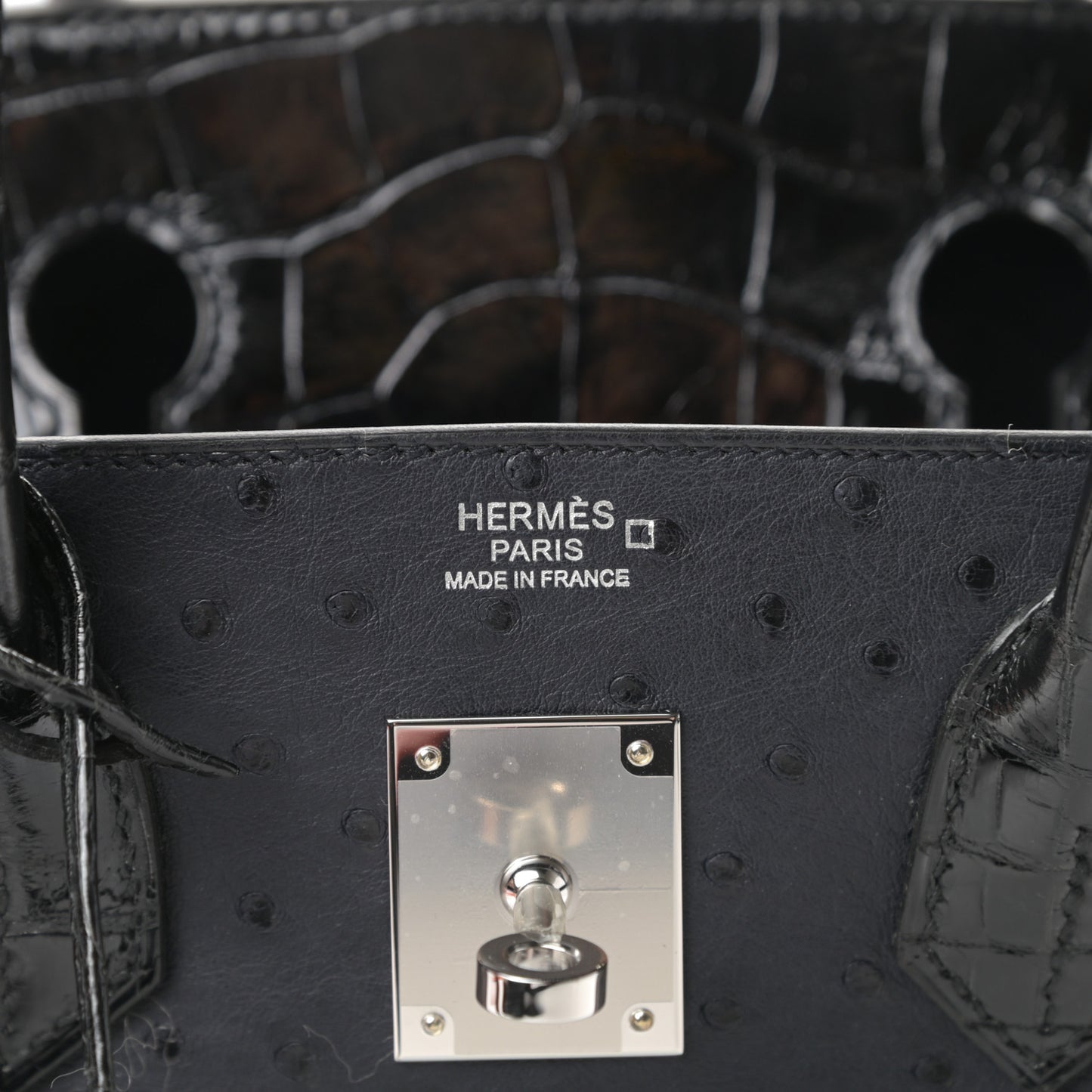 Ostrich Shiny Alligator Birkin Touch 30 Black