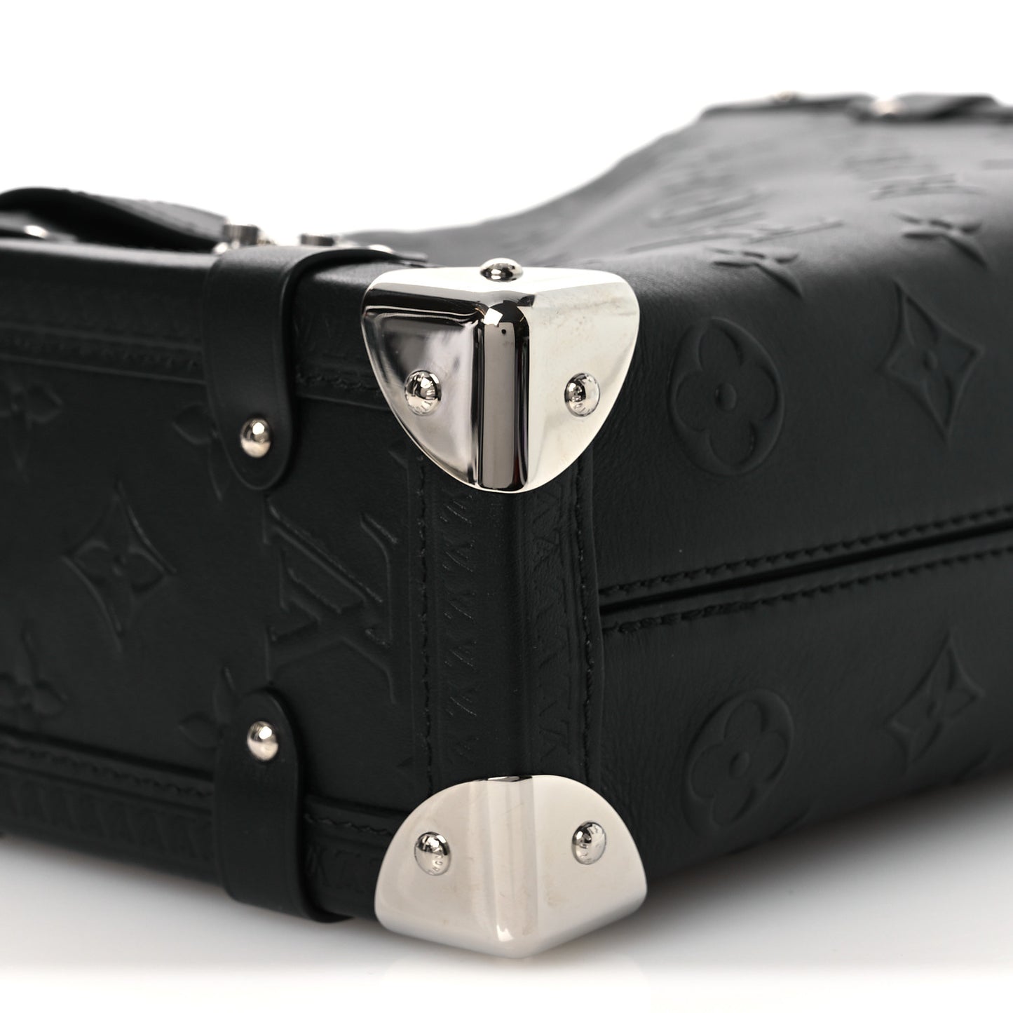 Calfskin Debossed Monogram Side Trunk Black