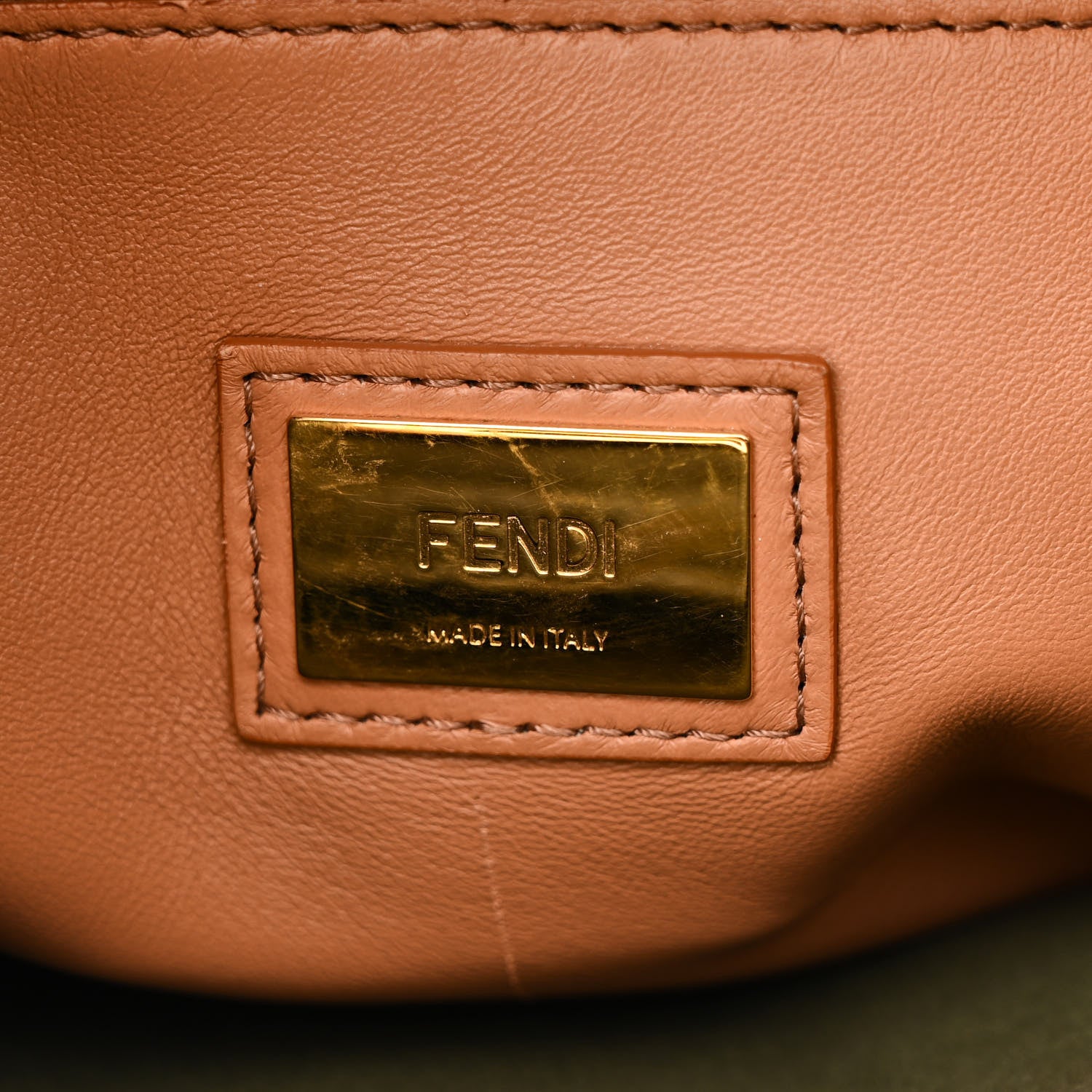 Fendi Vitello Seta Shiny Nappa Medium Peekaboo Iconic Satchel Verde Prato Makeup 7 of 18