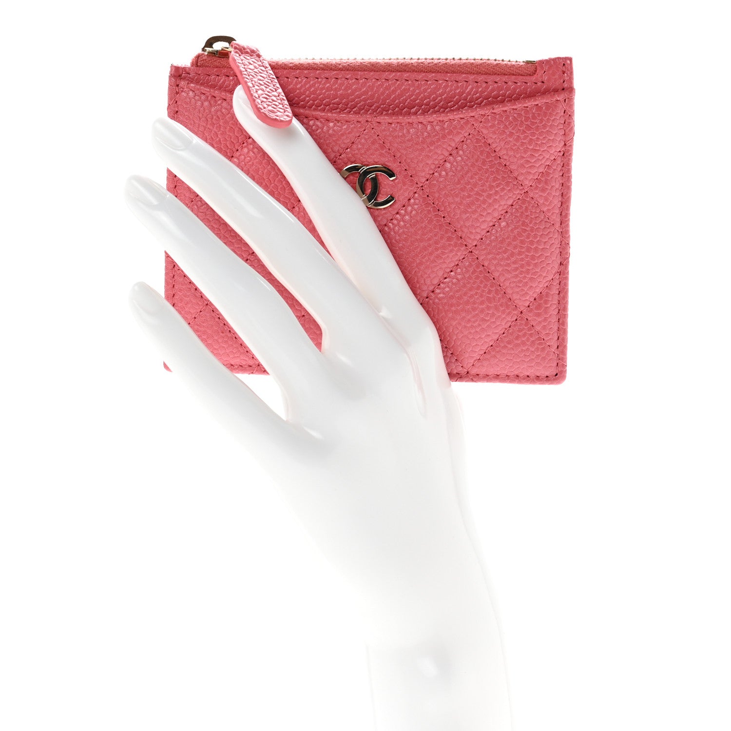 Chanel Metallic Caviar Quilted CC Zip Card Holder Pink 2 of 7