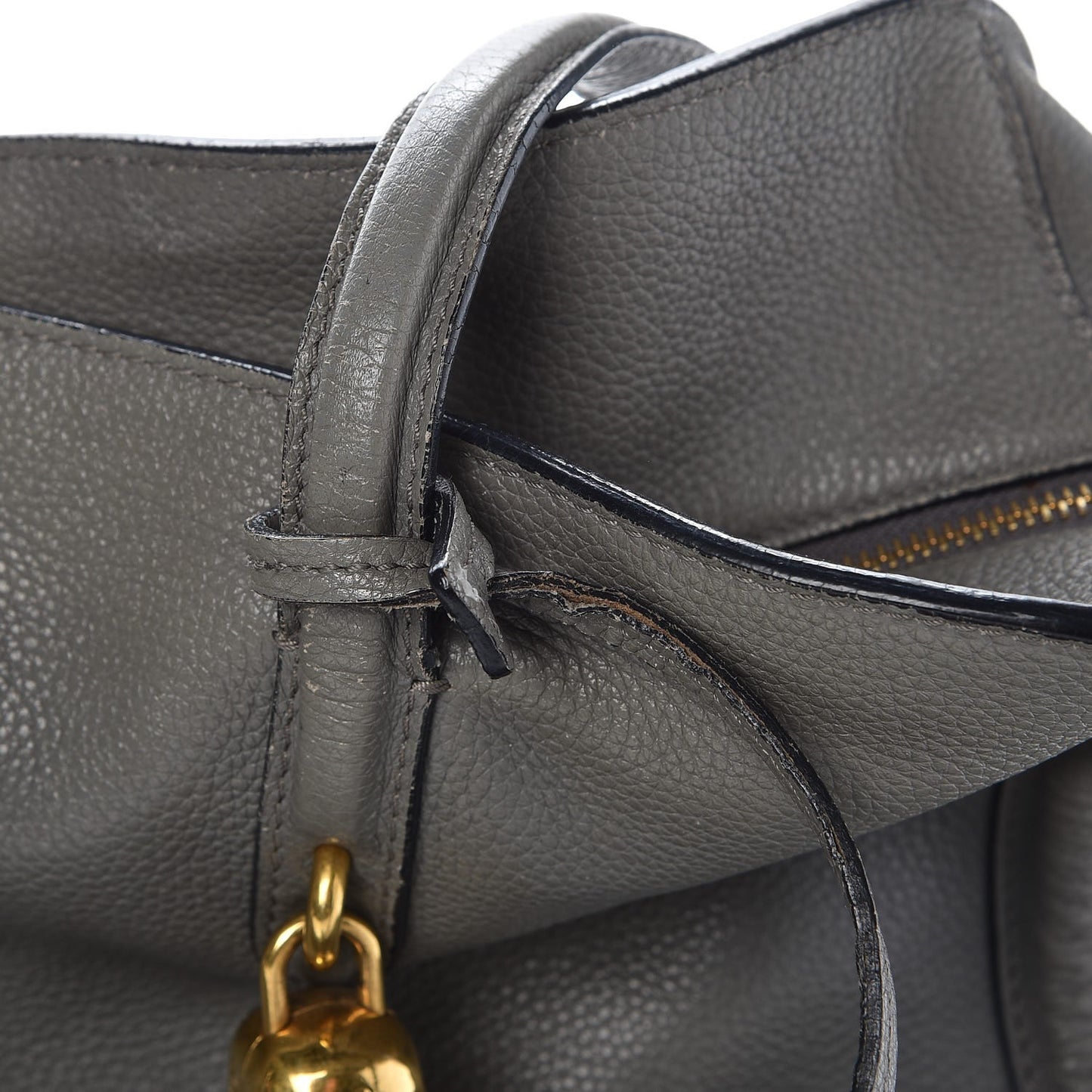 Pebbled Calfskin Large Skull Padlock Zip Around Tote Dark Grey