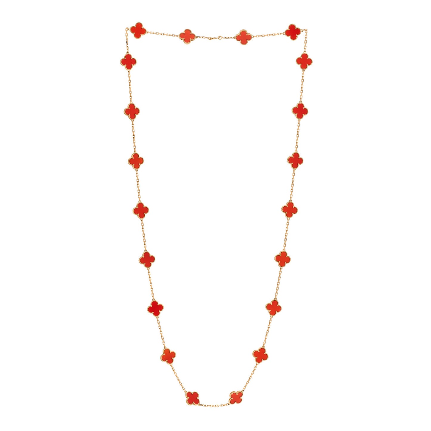 18K Yellow Gold Carnelian 20 Motifs Vintage Alhambra Necklace