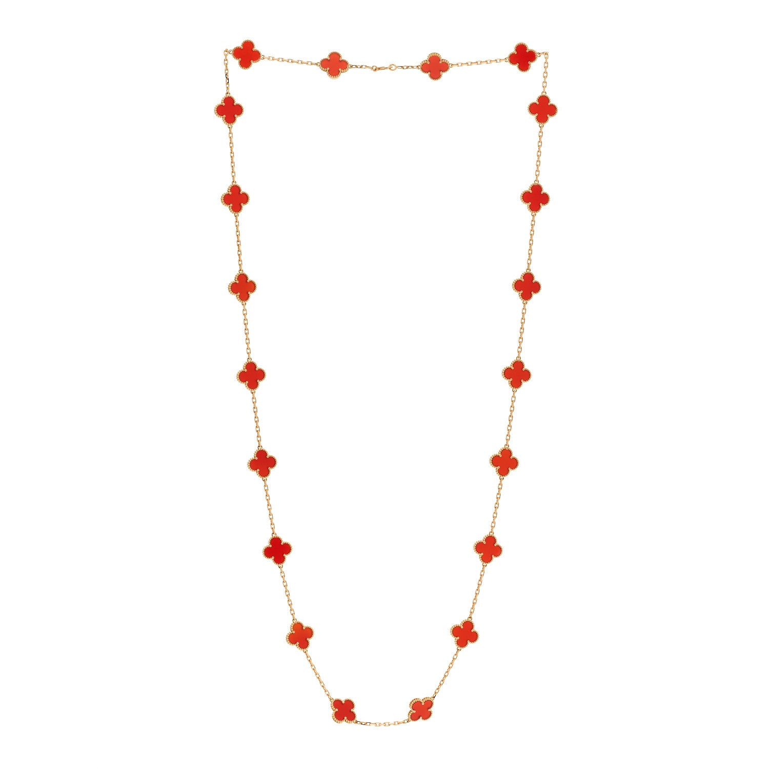 Van Cleef & Arpels 18K Yellow Gold Carnelian 20 Motifs Vintage Alhambra Necklace 3 of 6