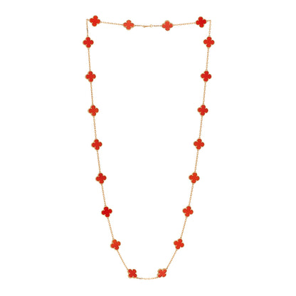 Van Cleef & Arpels 18K Yellow Gold Carnelian 20 Motifs Vintage Alhambra Necklace 3 of 6